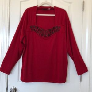 Bob Mackie Wearable Art Woman’s 3X Red Blouse Long Sleeve